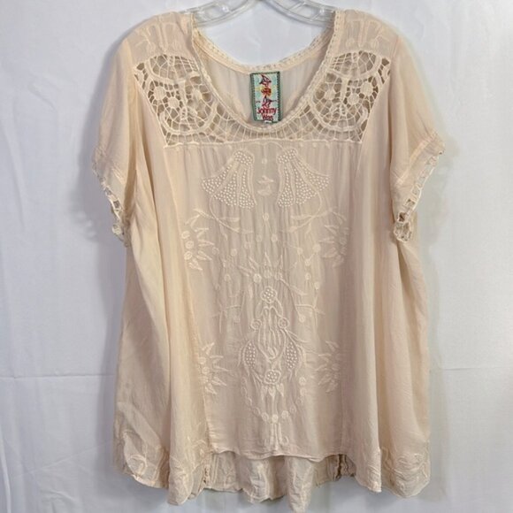Johnny Was Short Sleeve Top Size XL Light Rose Color Embroidered - Picture 1 of 10